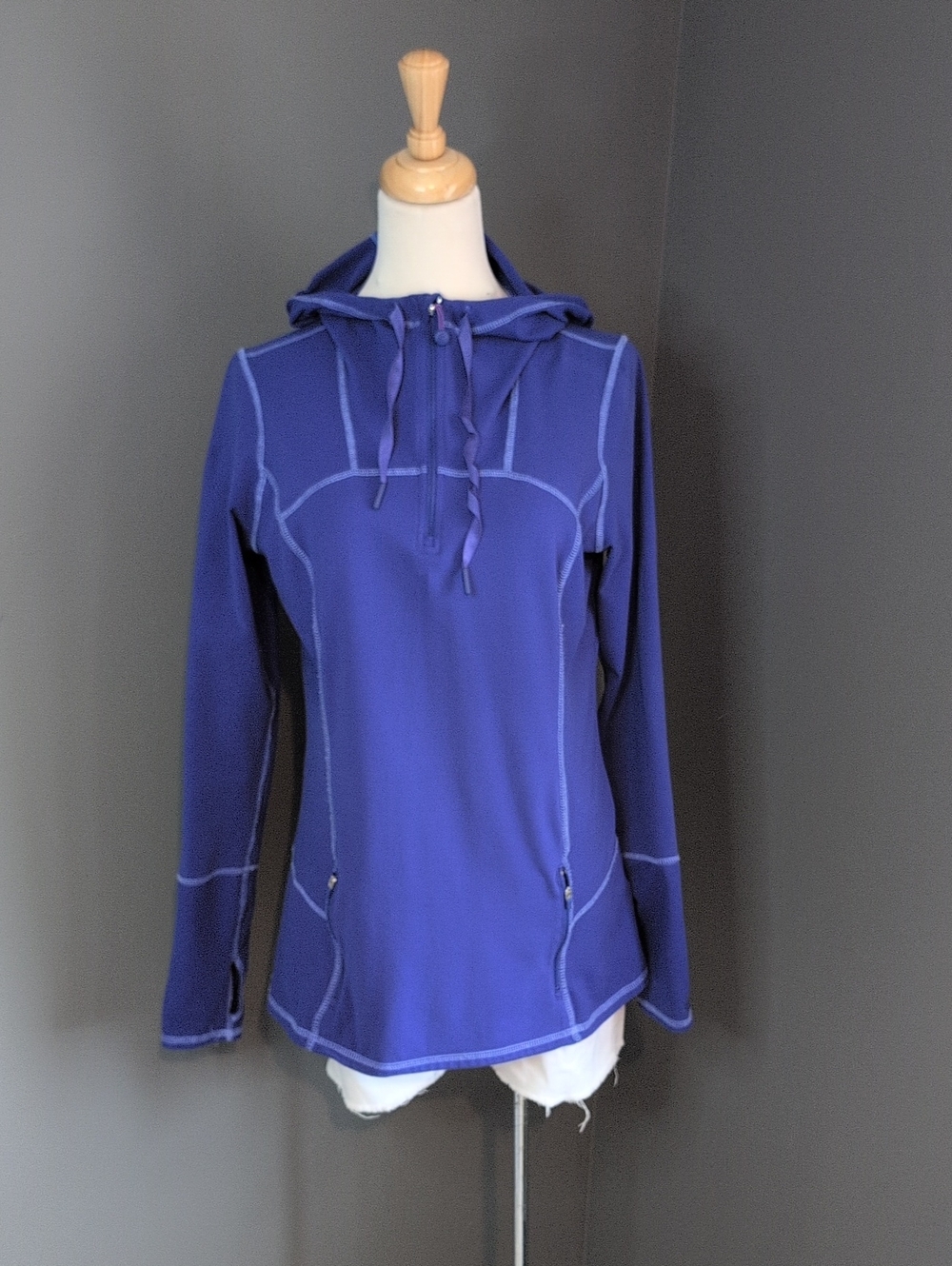Kirkland Signature Bluish Purple Hooded Quater-Zip Pullover Medium